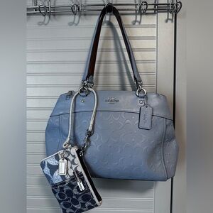 Coach Brooke Blue Embossed Leather Signature Print Crossbody Bag MSRP$498